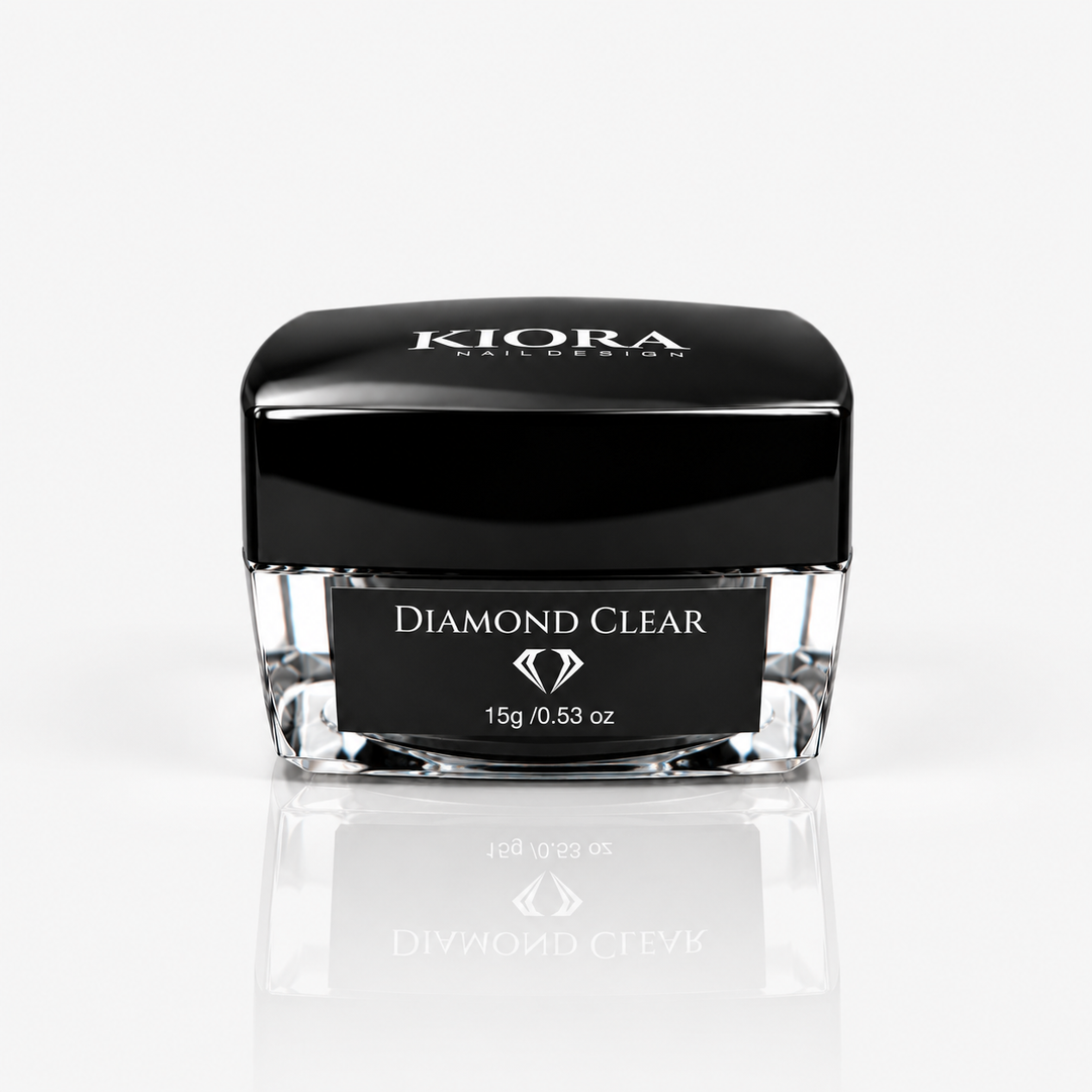 KIORA Diamond Clear 15 g – kristalno prozirni gradivni builder gel za nokte, guste teksture, za nadogradnju i duge forme.